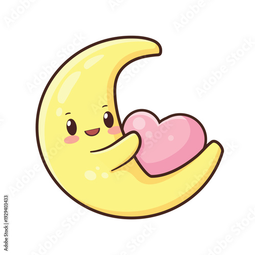 moon holding heart character cartoon vector illustration