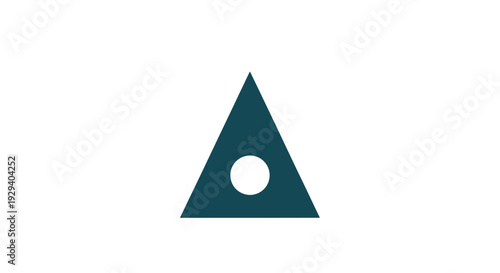 Isolated Dark Green Triangle with White Circle.