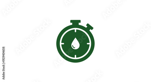 Green Stopwatch Icon with Water Droplet.