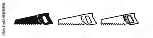 Manual Hand Saw Icon Collection: Woodworking and Construction Tools Vector Illustration