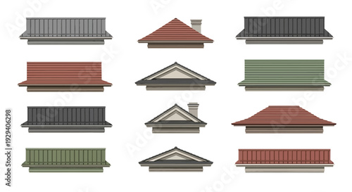 Collection of traditional asian temple rooflines and architectural silhouettes with varied colors and styles.