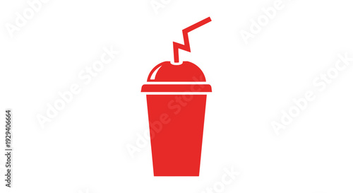 Red Plastic Cup with Straw and Lid.