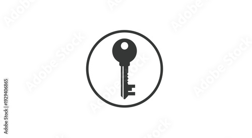 Simple Black Key Icon in Circle.