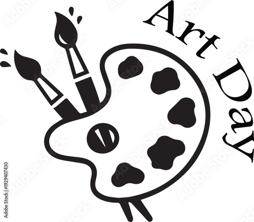 Art Day vector with artist palette, paint blobs, brushes, and stylized creative awareness design