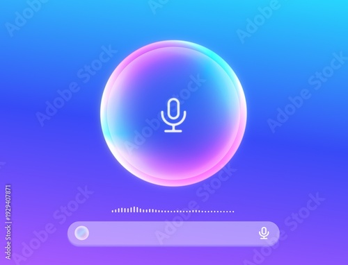 Smart AI personal assistant UI app screen, artificial intelligence text to speech chatbot computer user interface, abstract colorful gradient voice support chat technology concept illustration