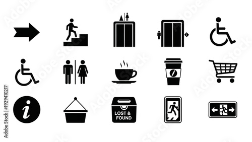 Wayfinding and Physical Space Icon Set – Navigation, Map, and Environment Line Symbols Collection