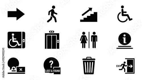 Wayfinding and Physical Space Icon Set – Navigation, Map, and Environment Line Symbols Collection