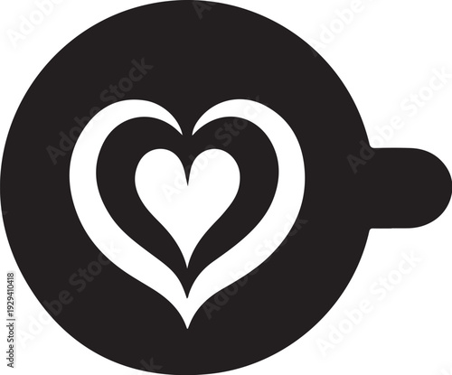 Black and white coffee cup with heart symbol love