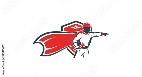 Cartoon Superhero Flying with Cape Outstretched.