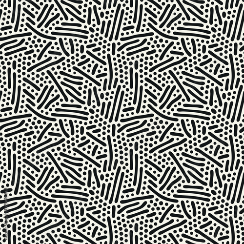 Vector seamless pattern. Free form organic shapes. Stylish structure of natural spots. Hand drawn abstract background. Can be used as swatch in Illustrator. Monochrome confused print.