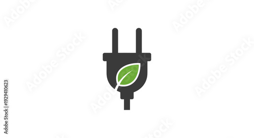 Electric Plug with Green Leaf Icon.