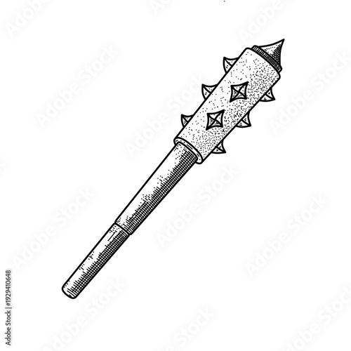 hand drawn medieval spiked mace club line art vector illustration