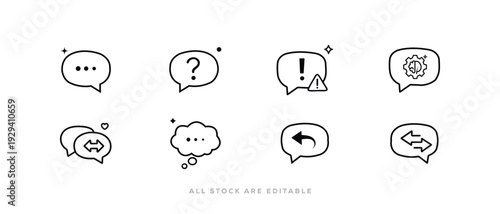 Chat Bubble line art vector Icon. Speech Bubbles, Question, Alert, Reply, Settings Vector illustration