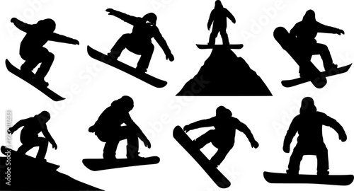 snowboard man Silhouette vector on white background