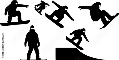 snowboard man Silhouette vector on white background