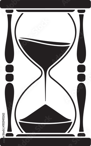 Black and white of an hourglass with sand timer