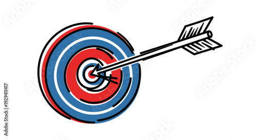 Target Board Arrow Hitting Bullseye Red White Blue Colors Isolated White Background