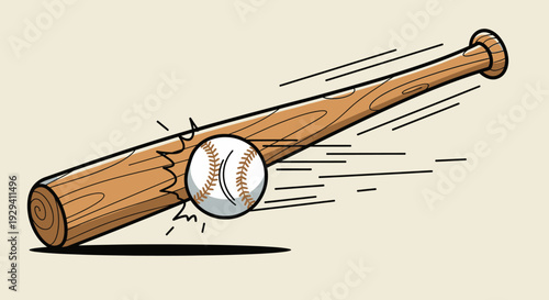Cartoon Baseball Bat Hitting Ball Motion Lines on Cream Background