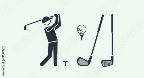 Golfer preparing to hit a golf ball on a tee with clubs, essential golf equipment, in bright studio.