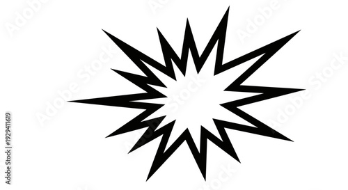 Stylized black and white comic book explosion burst effect, dynamic impact graphic, isolated white background.