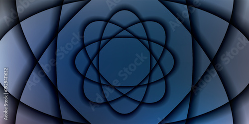 Abstract Atomic Structure with Geometric Patterns in Blue Tones.