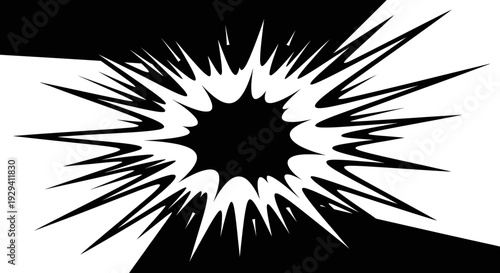Comic Style Explosion Burst Element, black and white background.