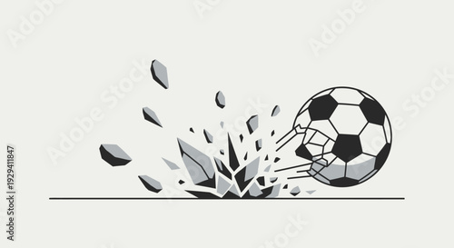 Soccer Ball Shattering with Debris in Dynamic Impact, isolated white background.