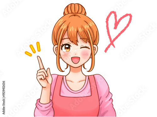 指さしして提案する可愛い保育士さんのアニメ系イラスト素材