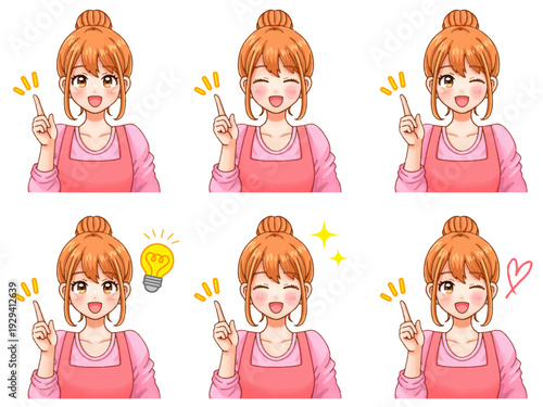 指さしして提案する可愛い保育士さんのアニメ系イラスト素材セット