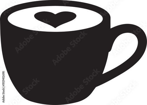 Black coffee cup with heart on frothed milk heart frothed milk
