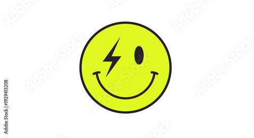 Yellow Smiley Face with Lightning Bolt Eye.