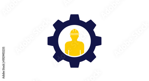 Man Silhouette Inside Gear Mechanism Icon.