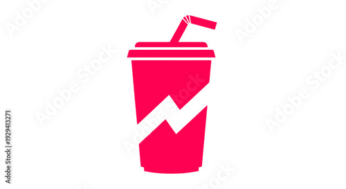Pink Disposable Cup with Straw Illustration.
