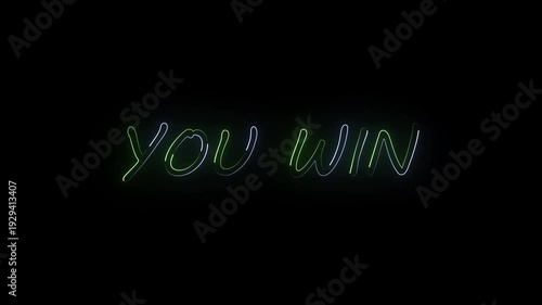 YOU WIN flashing neon text animation