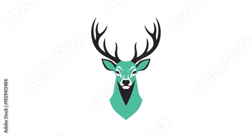Stylized Deer Head with Antlers Illustration.
