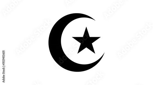 Free Download Distinctive crescent moon symbol with central five-pointed star in bold high-contrast black silhouette design for cultural, religious, or brand identity use - GFXLoad