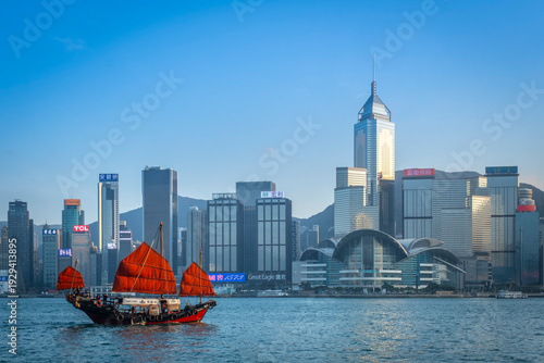 Traditional Junk boat, Victoria Harbour, Hong Kong, China