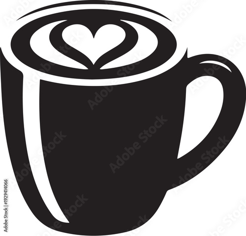 Black coffee cup with heart on latte black