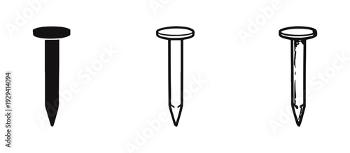 Nails Icons Set. Hand Drawn Construction Fastener Outline and Solid Glyph Style Vector Illustration.