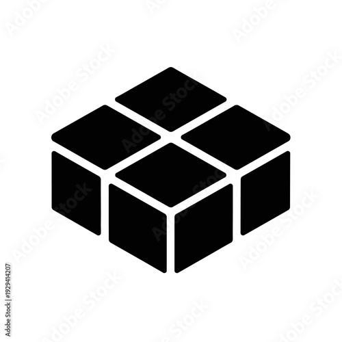 Black Cube Icon on White Background.