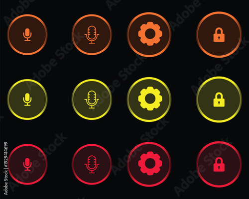 Colorful glowing social media icons set on dark background for digital marketing and communication