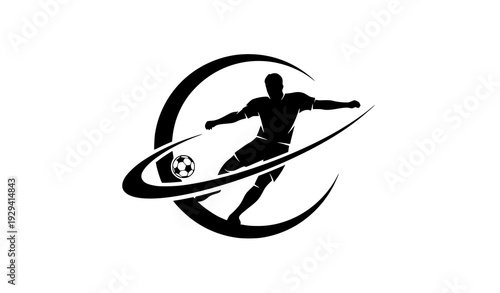 Football Player Shooting Ball Circular Motion Silhouette Vector Sports Logo Design