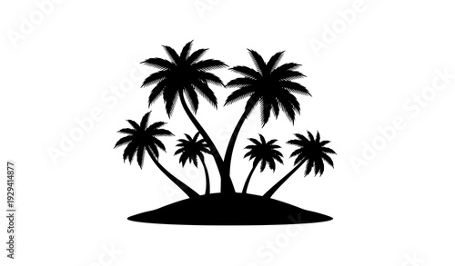 Tropical Island with Palm Trees Black Silhouette Vector Beach Vacation Illustration