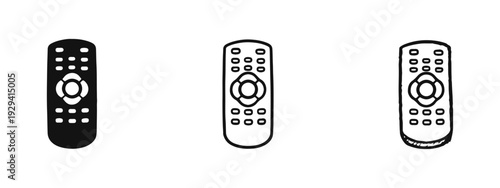 Remote Control Icons Set. Hand Drawn TV or Device Controller Outline and Solid Glyph Style Vector Illustration.