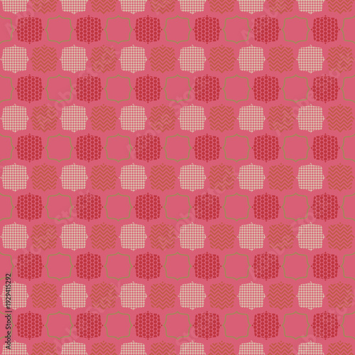 Fotografía Pink patchwork tile seamless pattern with chevron, dots and houndstooth textures