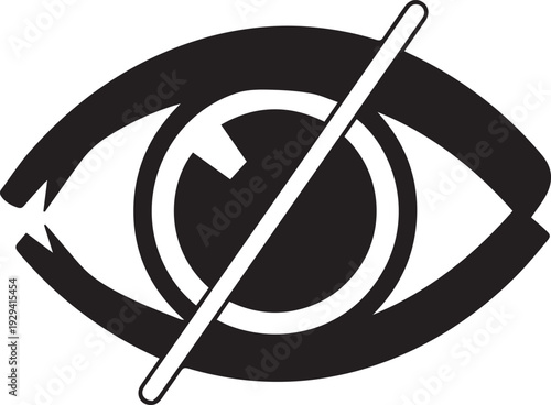 Black vector eye icon with line through