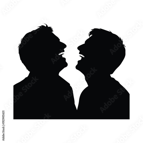 Two men in intense conversation with open mouths