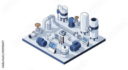 Industrial pipeline system with various valves and meters.