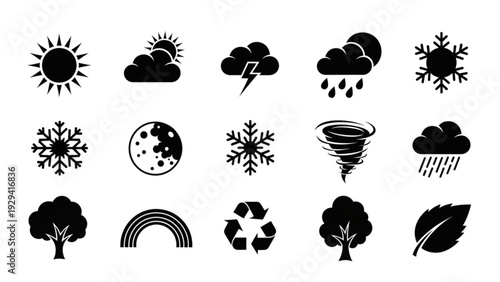 Weather and Environment Icon Set – Modern Line and Glyph Climate and Nature Symbols Collection