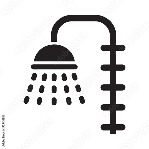 Simple black silhouette of a showerhead with water droplets falling